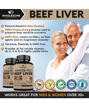 Wholesome Grass Fed Desiccated Beef Liver Capsules - 180 Count for Optimal Health - Buy Online on GoSupps.com