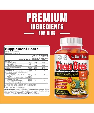 Focus Gummies for Kids & Teens Brain Health Memory Concentration & Attention Omega 3 DHA Kids Focus Vitamins Teen Brain Focus Vitamins for Clarity & Cognitive Orange Flavor 60 Gummy - Buy Online on GoSupps.com