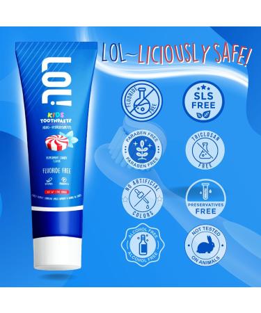LOL Kids Toothpaste | Fluoride Free 2-Flavors Pack | Nano Hydroxyapatite Toothpaste Probiotics Vitamins A C E | Safe if Swallowed No SLS | 1 Melon Flavor 1 Peppermint - Buy Online on GoSupps.com