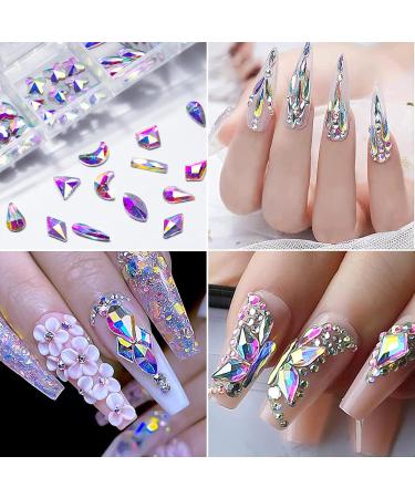 Rhinestones 12 Style Nail Art Rhinestones Glass Crystal AB Rhinestones Flat Back Nails Rhinestones Set with Pick Up Tweezers for Nails Face Clothing Craft 120 Pieces - Buy Online on GoSupps.com