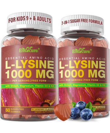 L-Lysine Gummies 1000mg for Adults & Kids 9+ | Defense Immune Support Complex w/Vitamin C, D3, Zinc & Magnesium | Chewable Lysine for Cold Sores, Lips, Skin Health & Bone Support, Sugar Free, 120Cts 60 Count (Pack of 2)