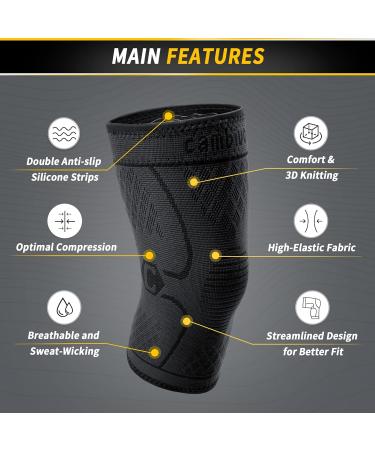 Cambivo Knee Brace for Men & Women - Sports Knee Support for Running Hiking & Volleyball - Relief from Meniscus Tear ACL Injury & Arthritis - Black/Black - Buy Online on GoSupps.com