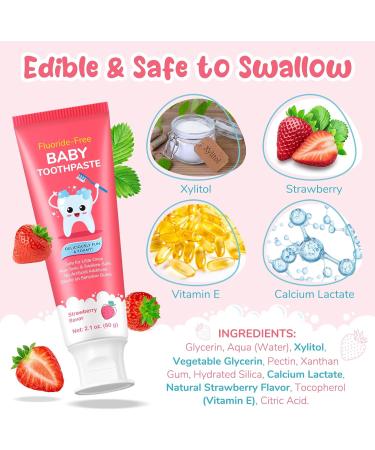 Fluoride-Free Baby Toothpaste for Ages 2-3 Natural Fruit-Flavored Mild Formula Pea-Sized Amount for Developing Teeth 2.1 oz (60g) (2 Pack Strawberry) Strawberry 2.1 Ounce (Pack of 1) - Buy Online on GoSupps.com