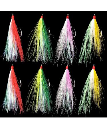 Bucktail Teasers Fishing Hook Kit - 8pcs Teaser Lures with Crystal Flash Skirt, Sharp Hook for Saltwater Fishing Jigs - Ideal for Catfish, Cod, Flounder, Fluke, Trout - Buy Online on GoSupps.com
