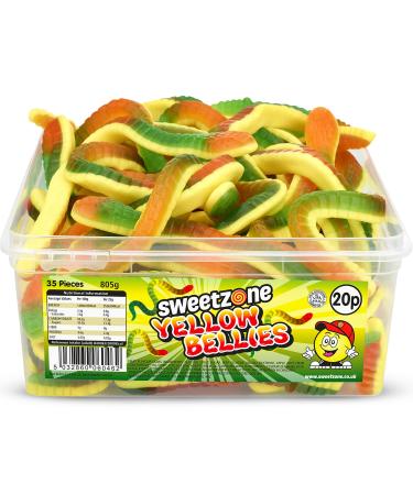 Sweetzone Yellow Belly Snakes Tub Filled With Gummy Snakes Snacks Fun For The Entire Family | 742g of Yellow Bellies Halal Jelly Sweets | Experience The Taste of a Mixed Fruit Yellow Belly Treat