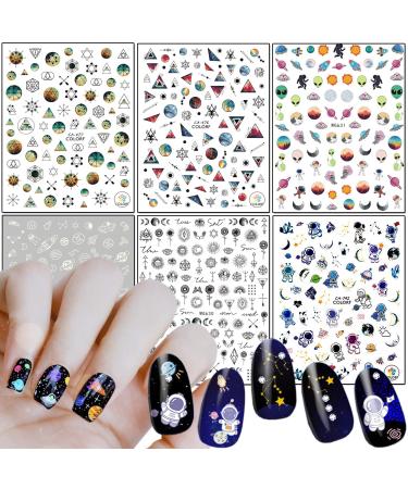 Alien Nail Art Stickers  Astronaut Earth Moon Star UFO Rocket Eyes Nail Sticker Holographic 3D Self-Adhesive Nail Art Decals Design  Nail Decal Supplies for Women Girls Manicure Charms Decorations