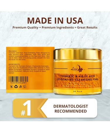 Live Healthy The Original Kojic Acid & Turmeric Cleansing Pads - Exfoliating Brightening Face Scrub Pad Clears Acne - Turmeric Cleansing Pads for Dark Spots with Vitamin C - Made in USA | 30 Count - Buy Online on GoSupps.com