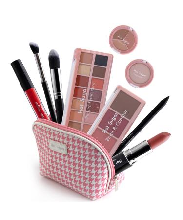 Hot Sugar All in One Makeup Kit Makeup Set for Women Girls Makeup Kit for Teens with Eyeshadow Blush Contour Highlighter Concealer Lipstick Lip Gloss Eyeliner and Brush (Pink)