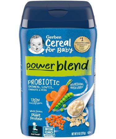 Gerber 2nd Foods Power Blend Probiotic Oatmeal Lentil Carrots & Peas - 8 OZ Canister (Pack of 3) | Whole Grains & Plant Protein for Baby - Buy Online on GoSupps.com