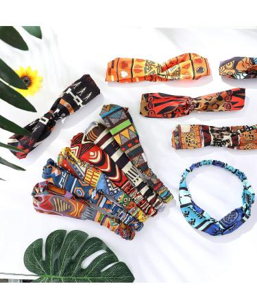 African Boho Print Headbands - Set of 12 | Twist Knot Elastic Hair Bands for Women & Girls - Ideal for Workout, Yoga, Sports - Vintage Criss Cross Headband Accessories - Buy Online on GoSupps.com