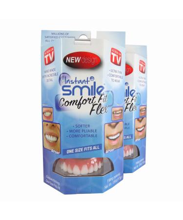 Instant Smile Flex 2pk - BRIGHT WHITE SHADE - One Size Fits Most. Fix Your Smile At Home In Minutes! Comfortable Upper Cosmetic Veneer For A Perfect Smile!