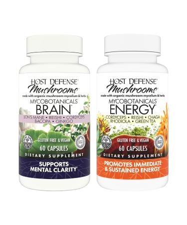 Host Defense Bundle with MycoBotanicals Brain* Capsules 60 Count & MycoBotanicals Energy* Capsules 60 Count - Support Memory & Focus - Support Sustained Energy*