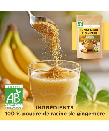 DETOX ORGANICA Gingembre en Poudre Bio 250 g 100% Pure & Naturelle Racine de Gingembre Moulue Saveur Intense Sachet Refermable Id al Infusions Cuisine Smoothies Boost Immunit  - Buy Online on GoSupps.com
