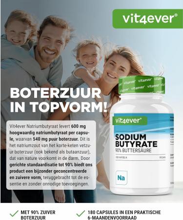 VitaminVersand24 DE Sodium butyrate 180 capsules with 600 mg Premium 90 butyric acid Pure sodium butyrate without unwanted additives Highdose vegan - Buy Online on GoSupps.com