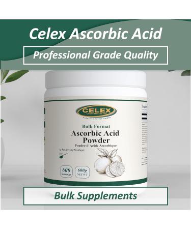 CELEX Bulk Format Ascorbic Acid Powder 600g NET WT 600 Servings | 100% Pure Form of Vitamin C | Immune Support - Buy Online on GoSupps.com