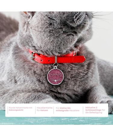 Ibera Gifts - Personalized Round Cat Necklace for Medium to Large Cats | Engraved Name & Address Collar | Fuchsia Glitter - Buy Online on GoSupps.com