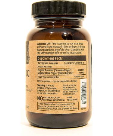 ISHA Organic Turmeric Curcumin Supplement 990mg - Ayurvedic Herbal Cleanser for Inflammation and Immunity - 90 Vegetarian Capsules (Non-GMO, Gluten-Free) - Buy Online on GoSupps.com