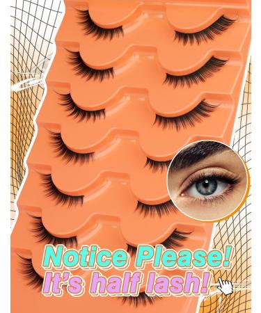 L Curl Cat Eye Half Lashes - 7 Pairs, Wispy & Natural Look, Winged Fox Eye Design, Short Eyeliner Effect - Goddvenus - Buy Online on GoSupps.com