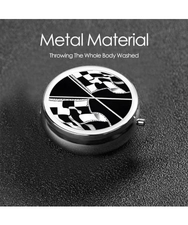 Black & White Checkered Flag Mini Round Pill Box | 3 Compartment Pill Organizer | Travel-Friendly Medicine Case for Home & Office - Buy Online on GoSupps.com