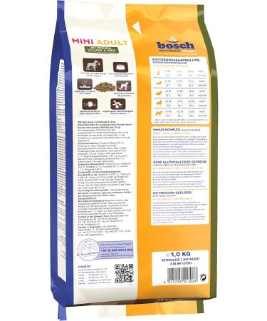 Bosch HPC Mini Adult Dog Food with Fresh Poultry & Millet - 1 kg Pack for Small Breeds (Up to 15 kg) | Premium Dry Dog Food - Buy Online on GoSupps.com