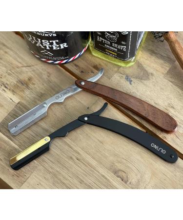 Professional Matt Black Razor with 24K Gold Accents & Bio-Wood Handle - Mustache & Beard Grooming Set - Includes 1 Black Razor + 1 Wooden Handle Razor - International Shipping Available - Buy Online on GoSupps.com