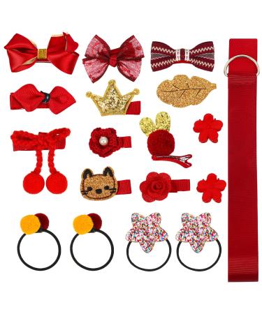 18 Pieces Children Hair Bow Clips Set Little Girl Kid Hair Pin Hair Accessories for Christmas Birthday Children's Day Gift (Red)
