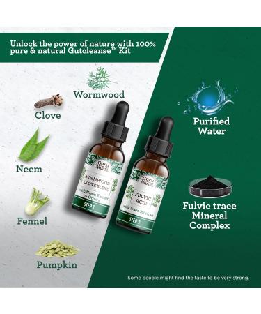GuruNanda Gutcleanse 2-Step Kit - Dietary Supplement to Help with Digestion - Blend of Fulvic Acid Wormwood Clove & Neem Extract 2x1 FlOz 2 Fl Oz (Pack of 1) - Buy Online on GoSupps.com