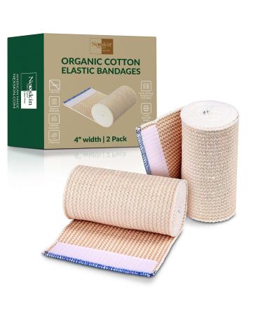 Premium Elastic Bandage Wrap (4 Wide 2 Pack) - Nexskin Latex Free Athletic/Medical Compression Bandages Hook & Loop Fasteners at Both Ends - Lifetime Washable & Reusable USA Organic Cotton Bandage 4" Wide 1 Pack