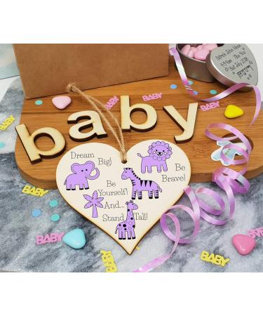 Plum Penguin Handmade Wooden Hanging Heart Plaque - Be Brave, Dream Big, Be Yourself - Gender-Neutral Safari Animals Nursery Wall Decoration - New Baby Present for Parents - Buy Online on GoSupps.com