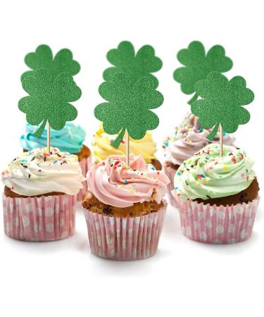 Leetaivie 24 Pcs Four- Leaf Clover Cupcake Topper Green Glitter Lucky Four- Leaf Clover Cupcake Topper St. Patrick's Day Theme Birthday Party Cupcake Decorations - Buy Online on GoSupps.com