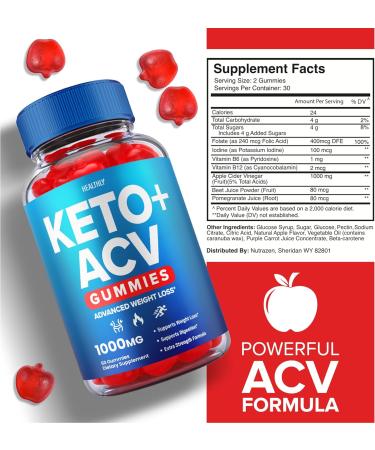 Keto ACV Gummies for Weight Loss - Advanced Diet Supplement for Women - 60 Vegan Apple Cider Vinegar Gummies - Shark Tank Approved - Buy Online on GoSupps.com
