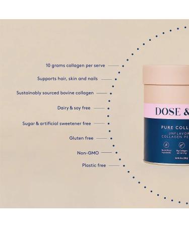 Dose & Co Pure Collagen Powder 10oz - Hydrolyzed Peptides Supplement for Hair, Skin & Nails - Non-GMO, Dairy Free, Gluten Free, Sugar Free - 10 Ounce Pack - Buy Online on GoSupps.com