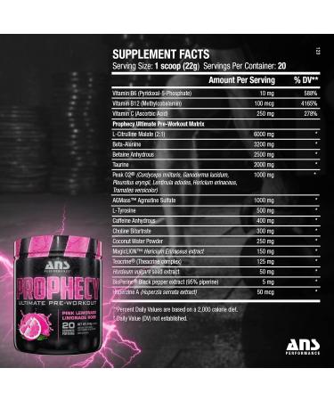 ANS Performance Prophecy Pre Workout Powder (20 servings 14.5 oz) Gluten Free Pre-Workout Formula - Energy & Strength - Sugar Free- Increase Power & Workout Volume (Pink Lemonade) - Buy Online on GoSupps.com