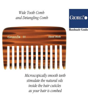 Giorgio G51 Small Travel Purse Hair Detangling Comb - Wide Teeth Pocket Comb for Thick Curly Wavy Hair - Handmade Cellulose Saw-Cut - Tortoiseshell - Buy Online on GoSupps.com