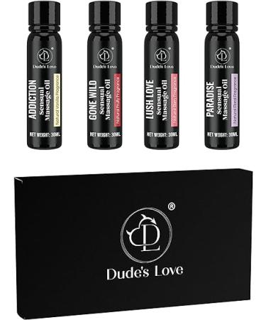 Organic-Edible Full Body Sensual Massage Oil For Date Night-Pack of 4-Travel Size, Gift Box Set, Honeymoon Essentials, No Stain & Non-Sticky, Fractionated Coconut Oil,1.01 Fl Oz Each-4.05 Fl Oz/4pc