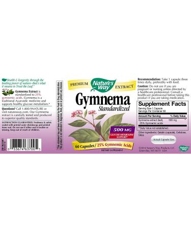 Natures Way Gymnema Standardized - 60 Vegetarian Capsules for Healthy Blood Sugar Support - Buy Online on GoSupps.com