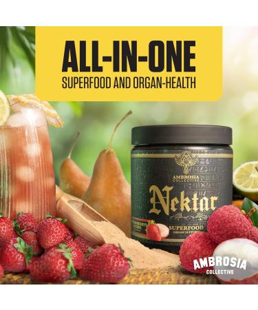Ambrosia Nektar - Superfood Powder | Daily Organ Support Supplement | Greens Powder Alternative | 13 Superfoods for Energy Digestion Skin Health & Immune Support | 30 Servings | Strawberry Lychee - Buy Online on GoSupps.com