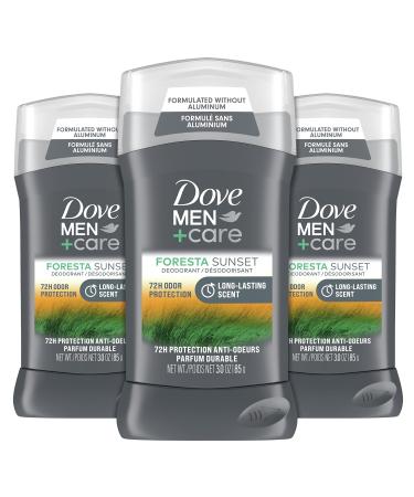 Dove Men+Care Deodorant Stick For Men Foresta Sunset 3 Count Aluminum Free 72-Hour Odor Protection Mens Deodorant With Essential Oils & 1/4 Moisturizing Cream 3oz