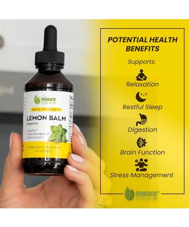 Maxx Herb Lemon Balm Extract - Max Strength Liquid Tincture Absorbs Better Than Capsules or Tea for Nervous System Support & Stress Management - Alcohol Free - 4 Oz Bottle (60 Servings) 1 Fl Oz (Pack of 1) - Buy Online on GoSupps.com