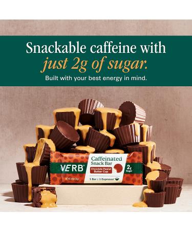 Verb Energy Chocolate Peanut Butter Cup Caffeinated Snack Bars - 90-Calorie 2g Sugar - Keto Friendly & Vegan - Pack of 16 - Buy Online on GoSupps.com
