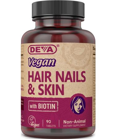 DEVA Vegan Vitamins Hair Nails & Skin Supplement with 500 mcg of Biotin Per Tablet - 90 Tablets