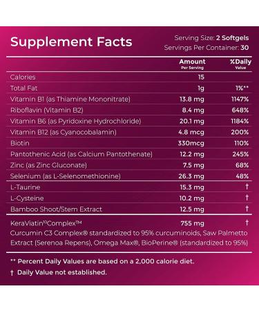 Keranique KeraViatin Hair & Scalp Health Supplement - 60 Softgels (Pack of 1) | Clinical Strength Biotin & Vitamin B - Buy Online on GoSupps.com