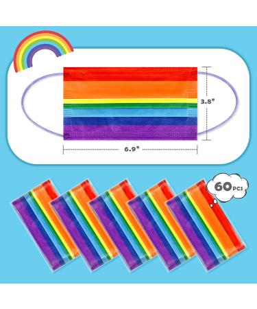 Tomorotec 60PCS Rainbow Disposable Face Masks with Purple Elastic Ear Loops - 3-Layer Soft Fit for Adults - Buy Online on GoSupps.com