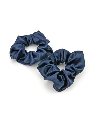 2 Pcs Scrunchies for Women Soft Silk Scrunchies Premium Satin Scrunchie Ponytail Holder Hair Scrunchies for Women Elastic Hair Ties for Long Fine & Thick Curly Hair Girls (Navy Blue)