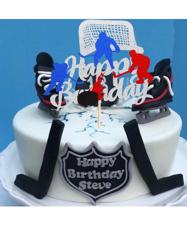 Arthsdite 1Pc Ice Hockey Cake Topper Happy Birthday Sign Sport Cake Decorations Puck Theme for Kids Girl Boy Man Women Birthday Party Supplies - Sliver Glitter Silver - Buy Online on GoSupps.com