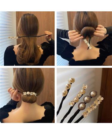 4 PCS Lazy Flower Hairpin,Vintage Pearl Flower Hairpin,Elegant Meatball Head Hair Device Lazy Half Ball Hairpin, Anti-slip Hairpins for Ladies and Girls