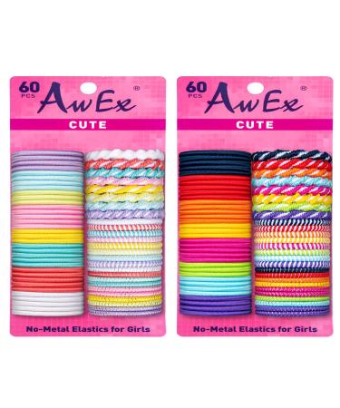 AwEx Colorful Hair Ties for Girls with Fine Hair - 120 PCS  Small Multicolors and Multipatterns Assorted in Brights and Pastels - Great for Kids as Christmas Gifts 2.5 * 115 mm(No Metal Brights and Pastels)