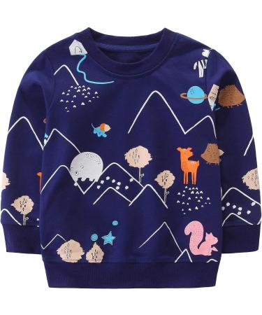 Boys Dinosaur Sweatshirt - Cotton Long Sleeve Pullover for Kids 1-8 Years - Deep Blue - Buy Online on GoSupps.com