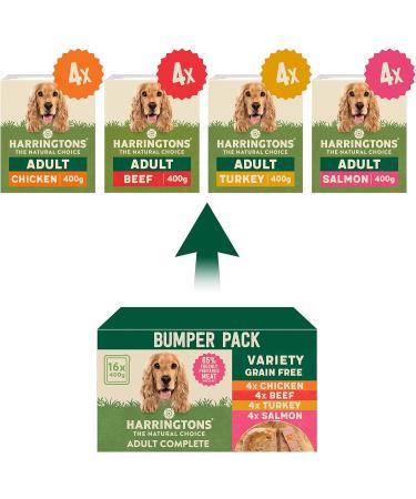 Harringtons Grain Free Hypoallergenic Wet Dog Food Variety Pack 16x400g - Chicken Beef Turkey & Salmon - All Natural Ingredients400 g (Pack of 16) Packaging may vary - Buy Online on GoSupps.com