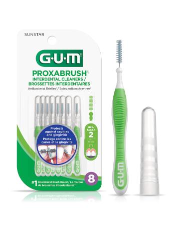 GUM Proxabrush Go-Betweens Reusable Interdental Cleaners Antibacterial Bristles Protective Travel Cap 1414C Green Size 3 Narrow Tight 8 Count Tight 1 count (Pack of 8) Green